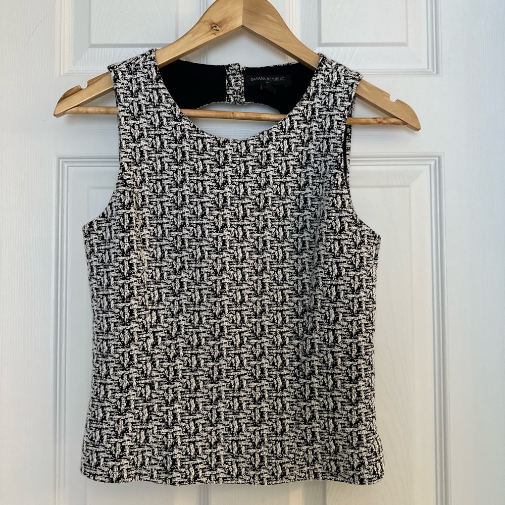 Banana Republic Textured Tweed Tank Top Black & White Open Back XS